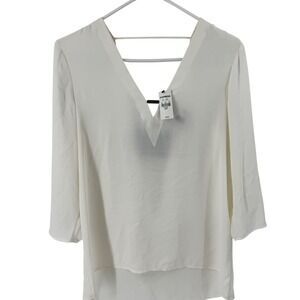 NWT EXPRESS‎ White V Neck Open Back 3/4 Sleeve Blouse Top Size S P